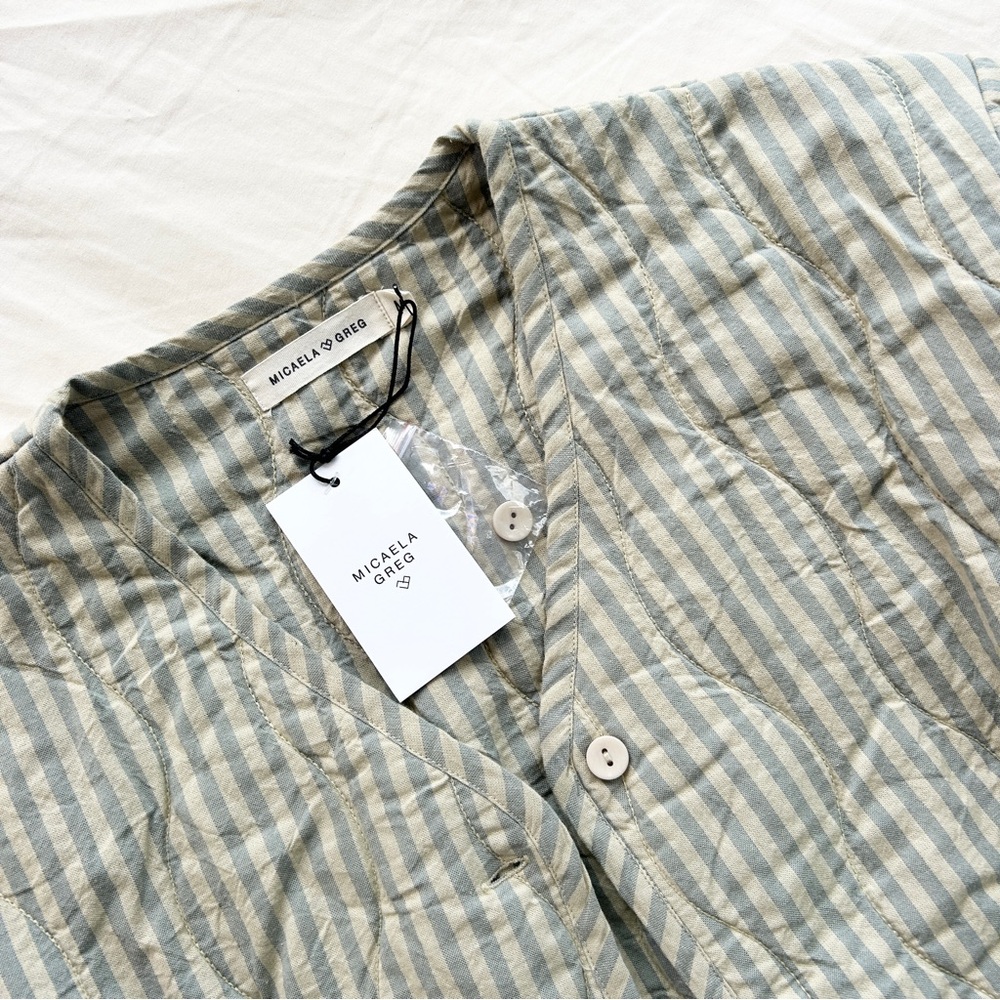 $540 Micaela Greg 100% Organic Cotton Quilted Liner Jacket Medium Womens Stripe - Picture 2 of 6